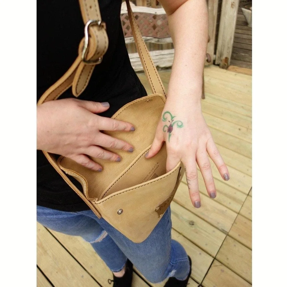 Handcrafted Tan Horween Leather Crossbody Bag Purse Handbag
